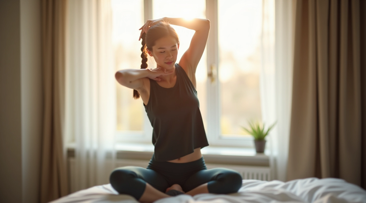 Person der laver morgenyoga i naturligt lys fra vinduet